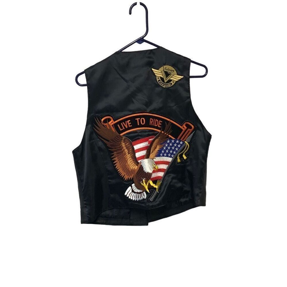 Jacqueline Ferrar Leather Vest with Patches Size Large Women’s Kawasaki